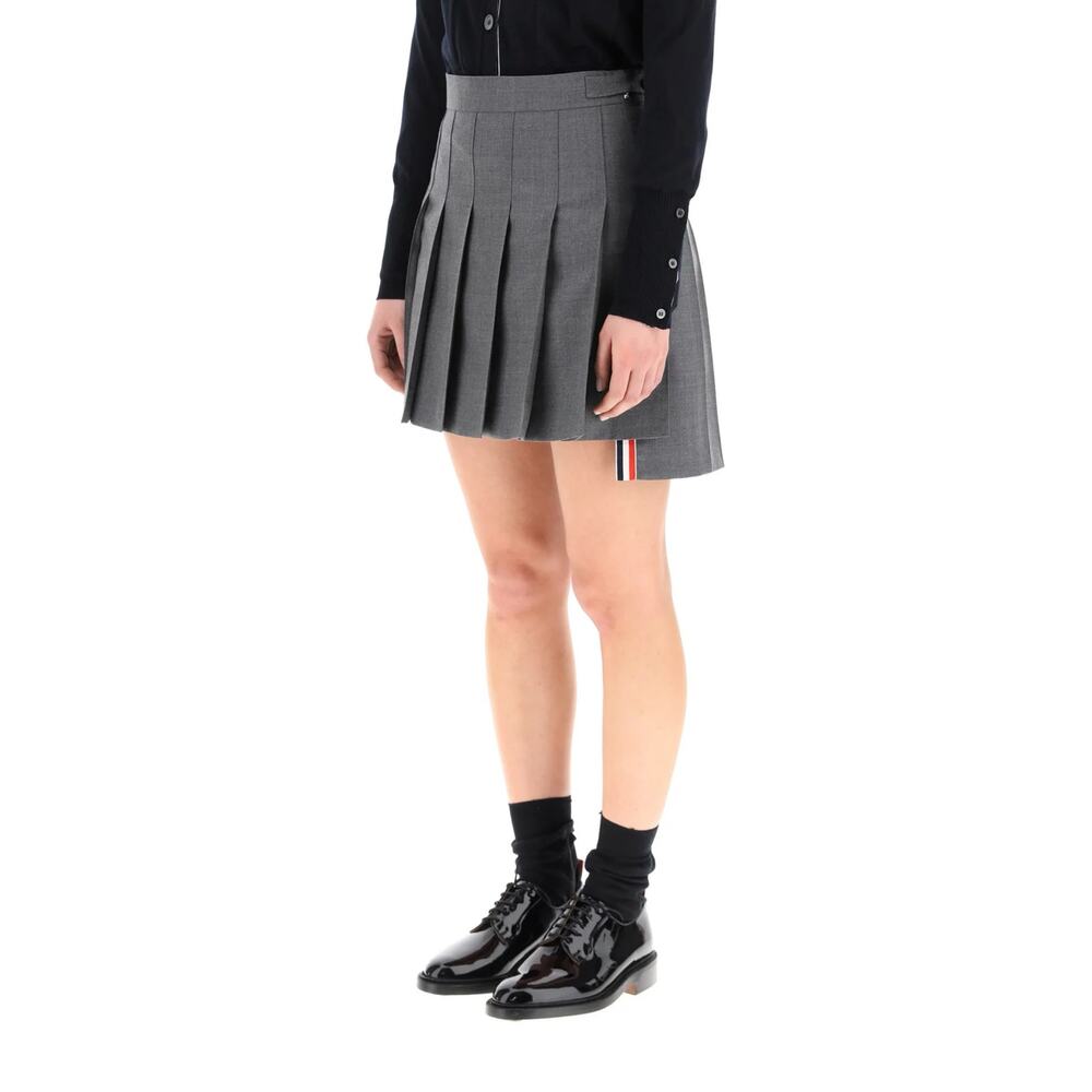 Thom Browne Pleated Gray Wool Mini Skirt Size 36 EU 4 US